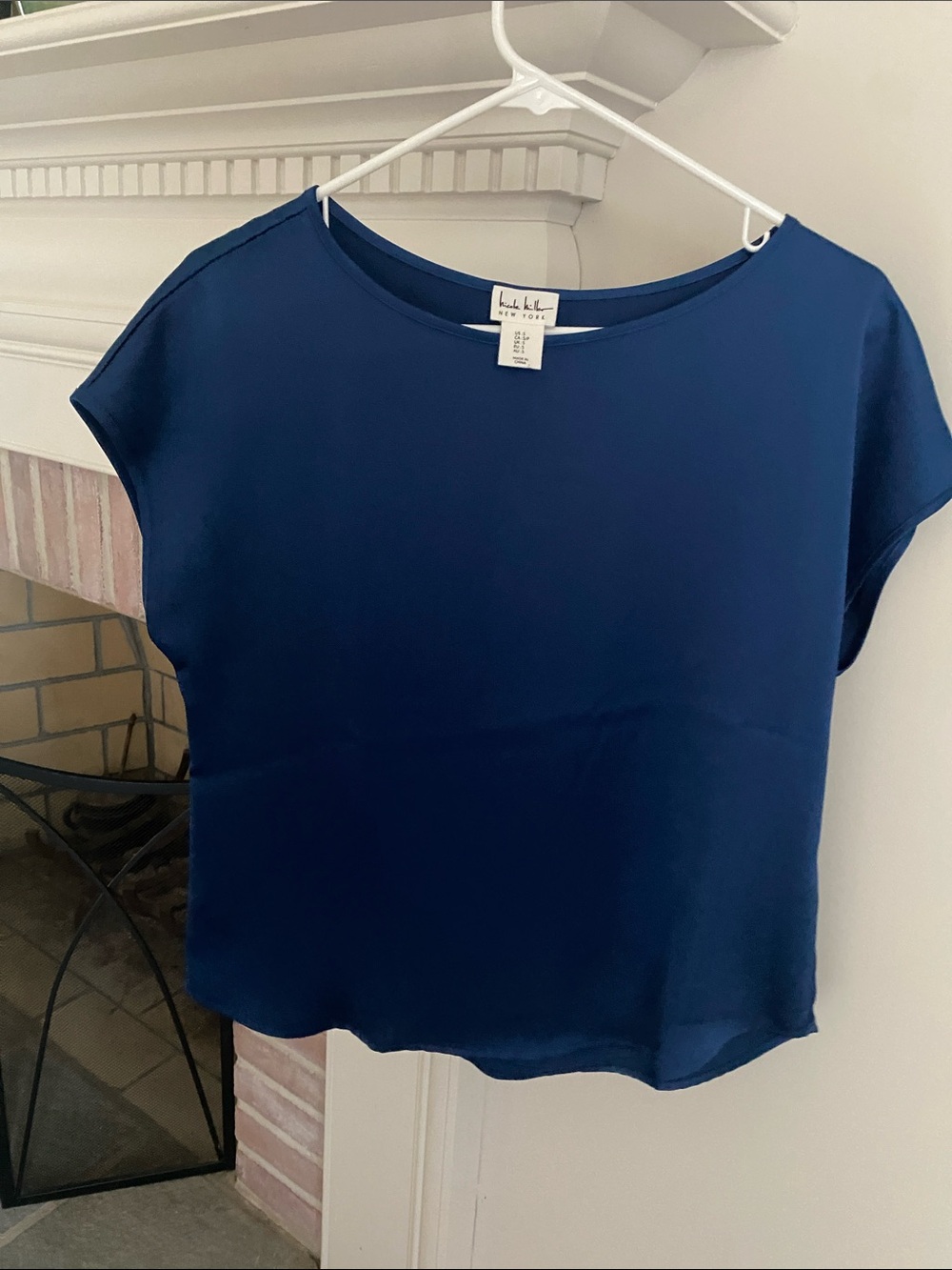 Kobi Halperin Navy Short-Sleeve Silk Blouse